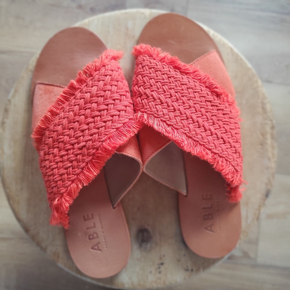 Able Orange fringe leather sandal